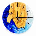 Cobalt Heart Olive Wood & Resin Wall Clock in cobalt blue and white on a white background