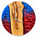 Crimson Shores Olive Wood & Resin Wall Clock - full front view on white