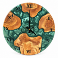 Emerald Archipelago Olive Wood & Resin Wall Clock in emerald green on a white background