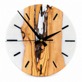 Ivory Passage Olive Wood & Resin Wall Clock in white resin on a white background