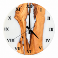Ivory Tributary Olive Wood & Resin Wall Clock in white resin on a white background