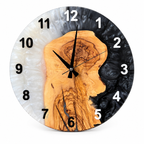 Monochrome Cove Olive Wood & Resin Wall Clock — full front view on white
