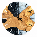 Monochrome Sunburst Olive Wood & Resin Wall Clock in black and pearly white on a white background