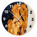 Black & White Olive Wood Resin Wall Clock - Figured Grain Design — full front view on white