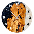 Black & White Olive Wood Resin Wall Clock - Figured Grain Design — full front view on white