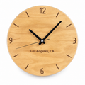 Personalised City Wood Wall Clock in natural wood on a white background