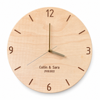 Personalised Names & Date Wood Wall Clock — front view on white