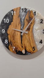 Black & White Olive Wood Resin Wall Clock - Bold Grain Design - product video