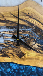 Roman Blue Drift Olive Wood & Resin Wall Clock — product video 1