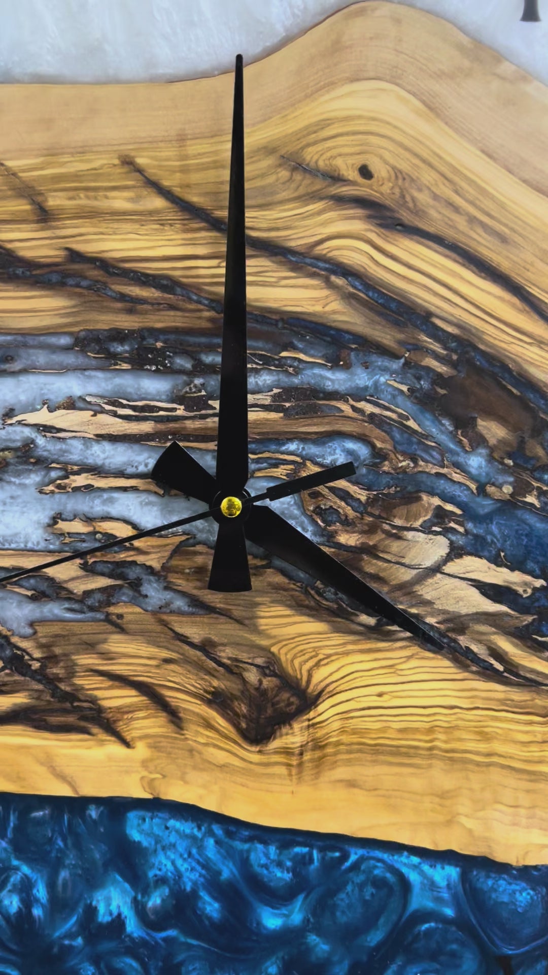 Roman Blue Drift Olive Wood & Resin Wall Clock — product video
