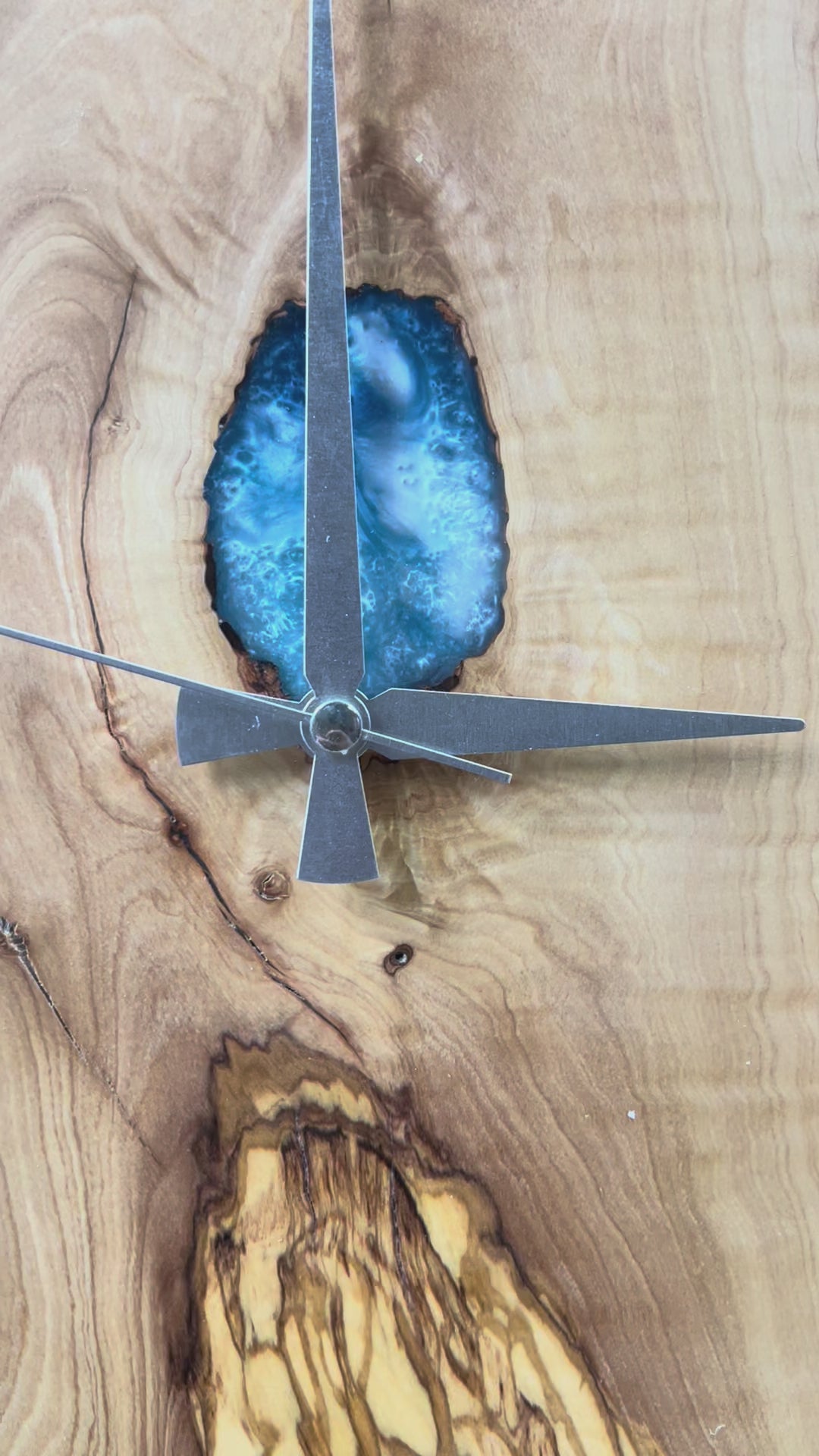 Blue Keyhole Olive Wood & Resin Wall Clock — product video 1