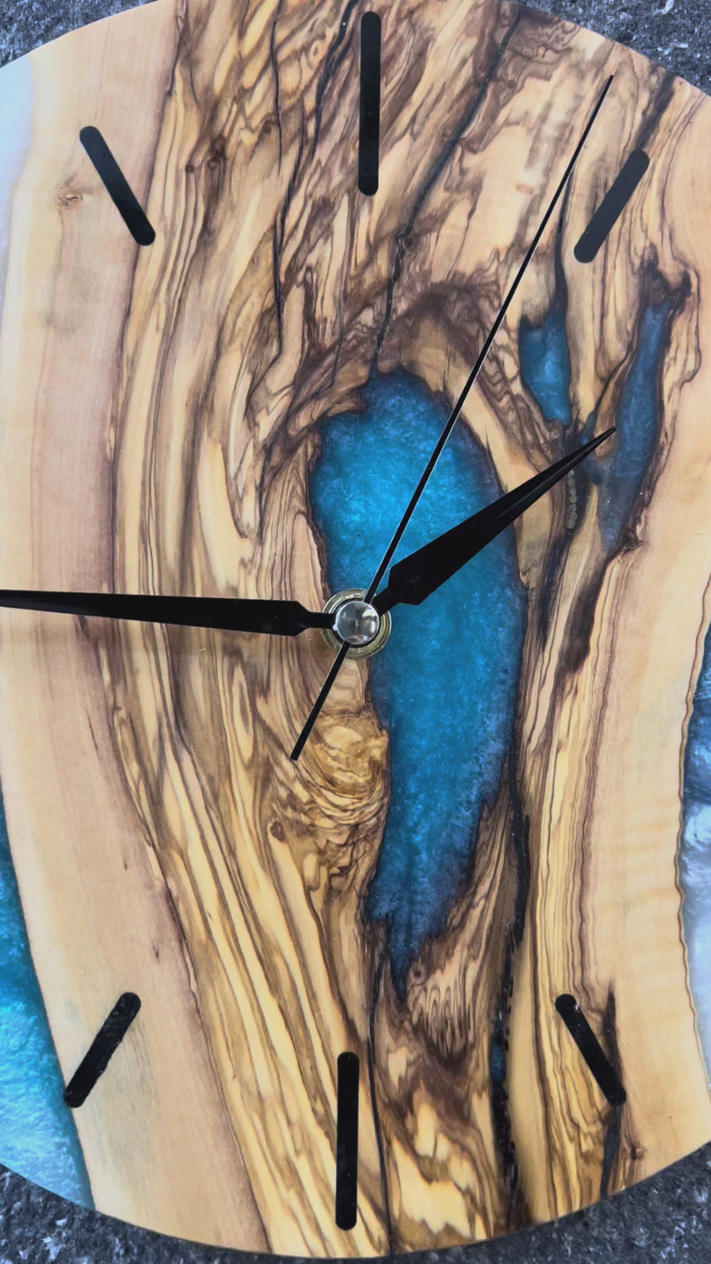 Blue Hollow Olive Wood & Resin Wall Clock — product video 1