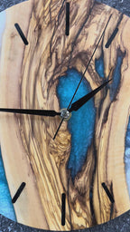 Blue Hollow Olive Wood & Resin Wall Clock — product video 1