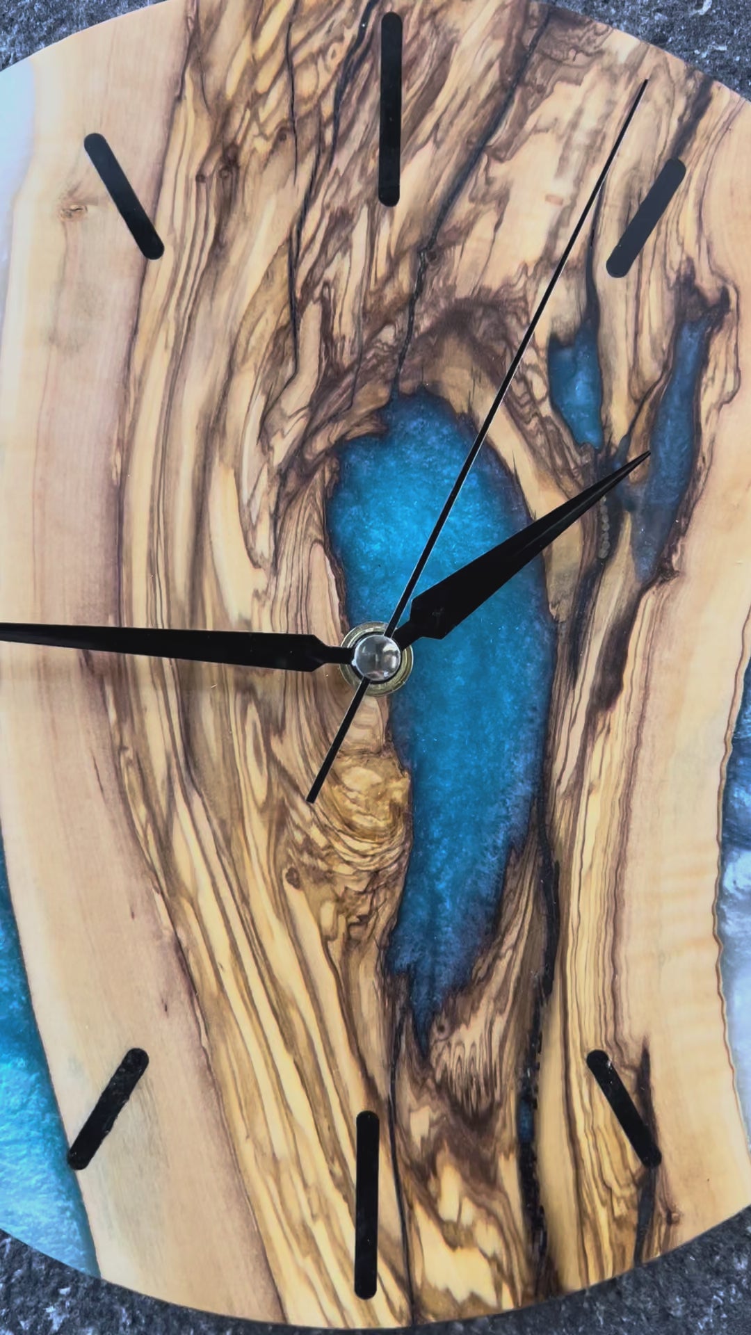 Blue Hollow Olive Wood & Resin Wall Clock — product video 1