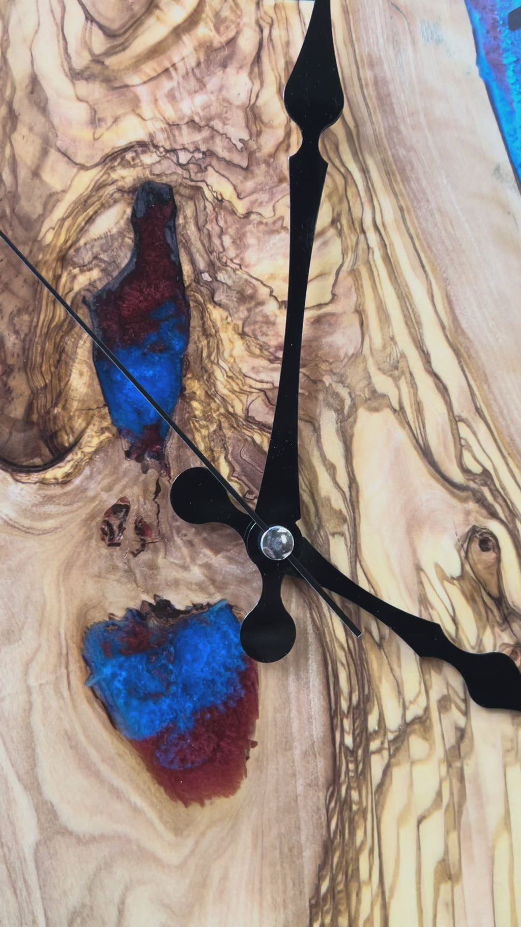 Crimson Inlet Olive Wood & Resin Wall Clock — product video 1