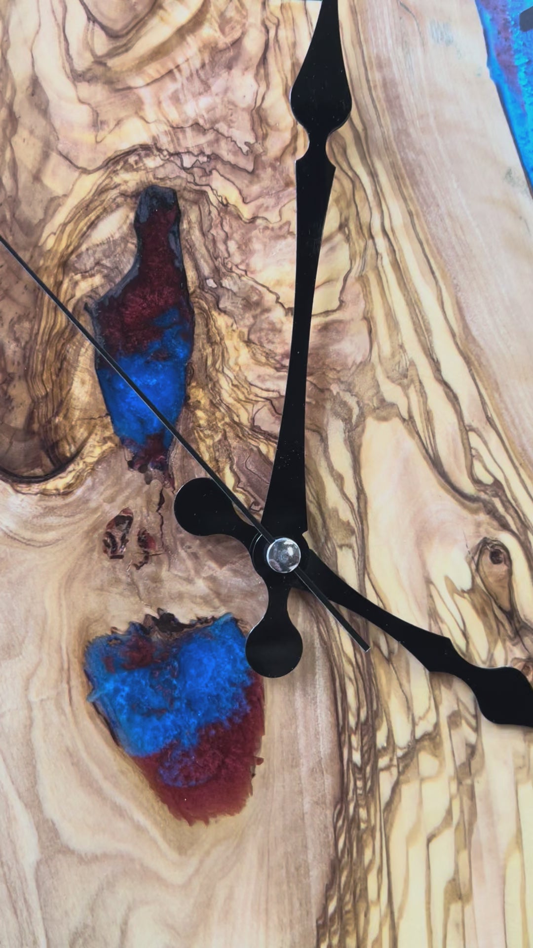 Crimson Inlet Olive Wood & Resin Wall Clock — product video 1