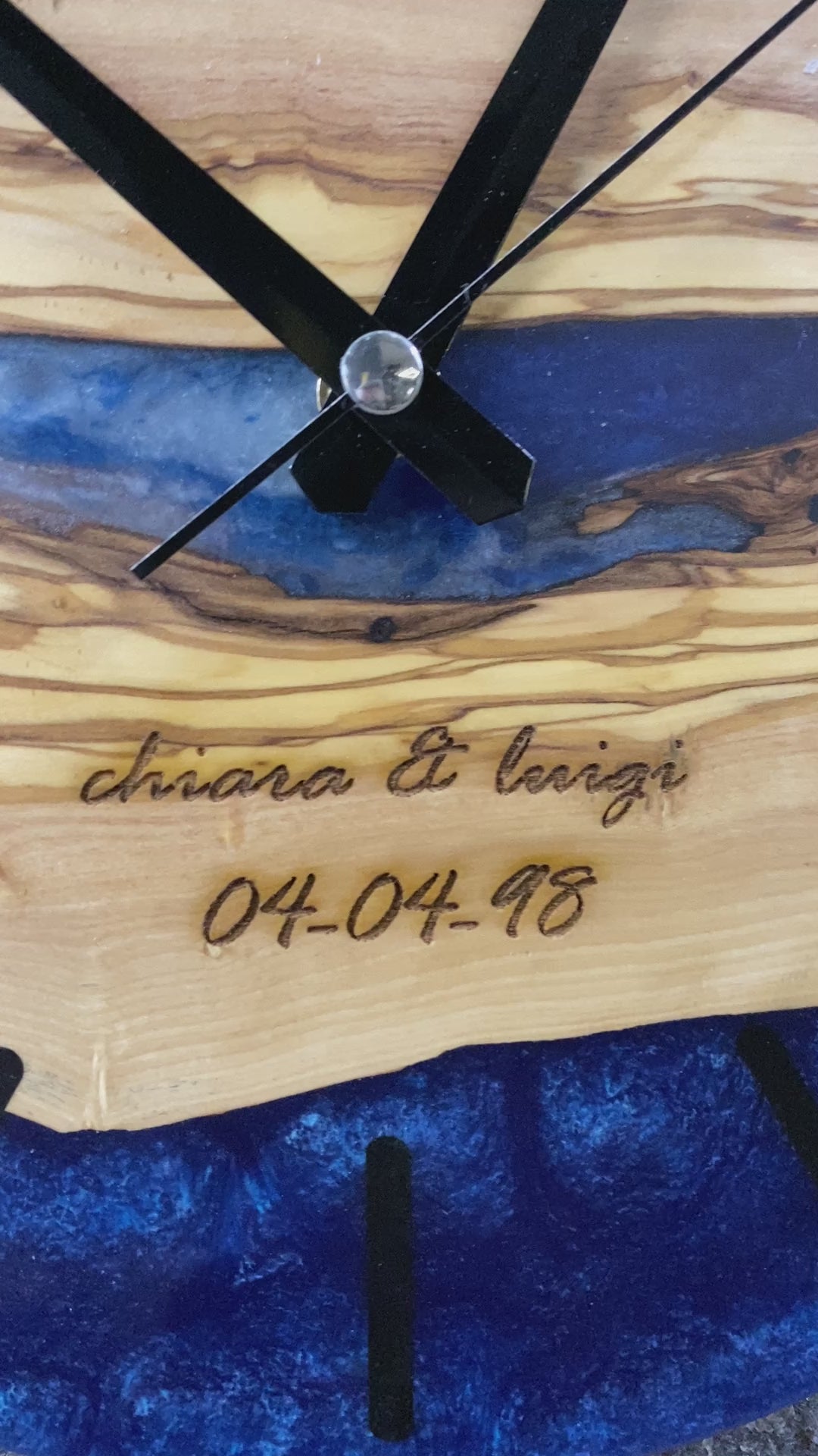 Engraved Tide Olive Wood & Resin Wall Clock — product video 1