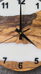 White Woodland Olive Wood & Resin Wall Clock — product video 1