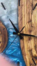 Blue Crescent Olive Wood & Resin Wall Clock — product video 1