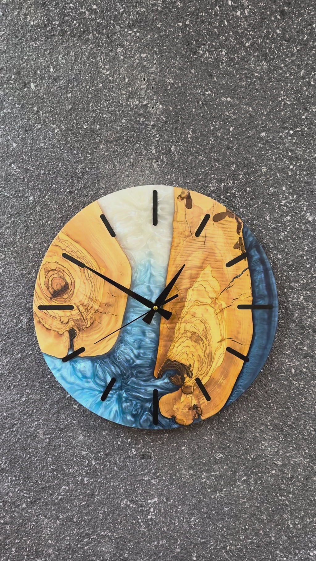 Coastal Inlet Olive Wood & Resin Wall Clock — product video 1