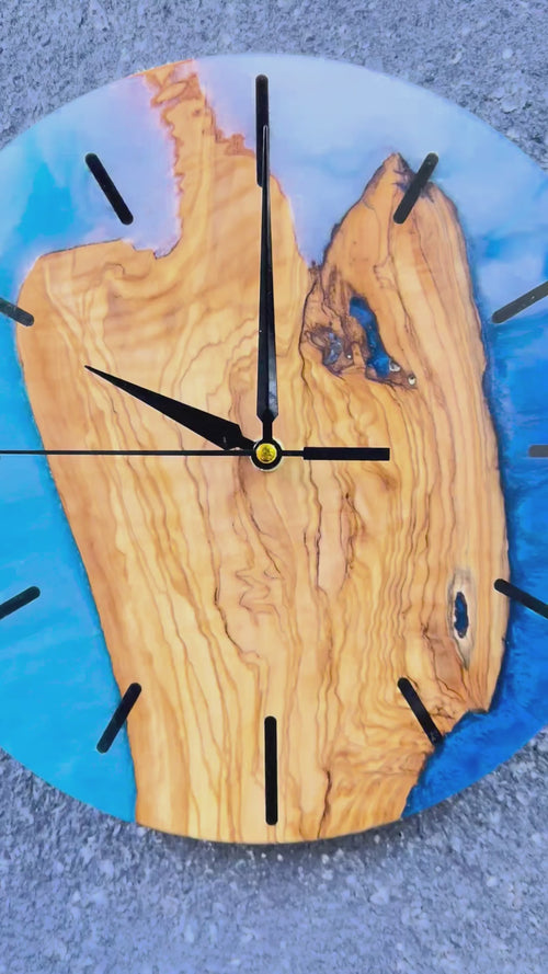 Amber Island Olive Wood & Resin Wall Clock — product video 1