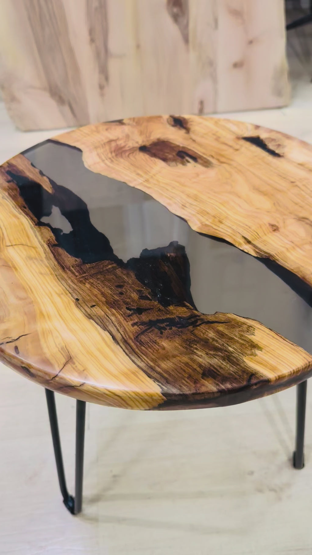 Transparent Smoke River Olive Wood Coffee Table — product video