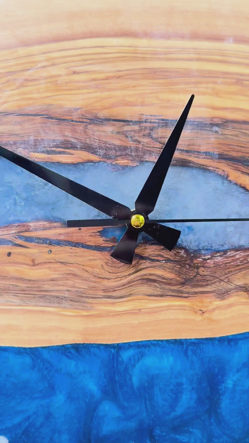 Ash Blue River Olive Wood & Resin Wall Clock — product video 1
