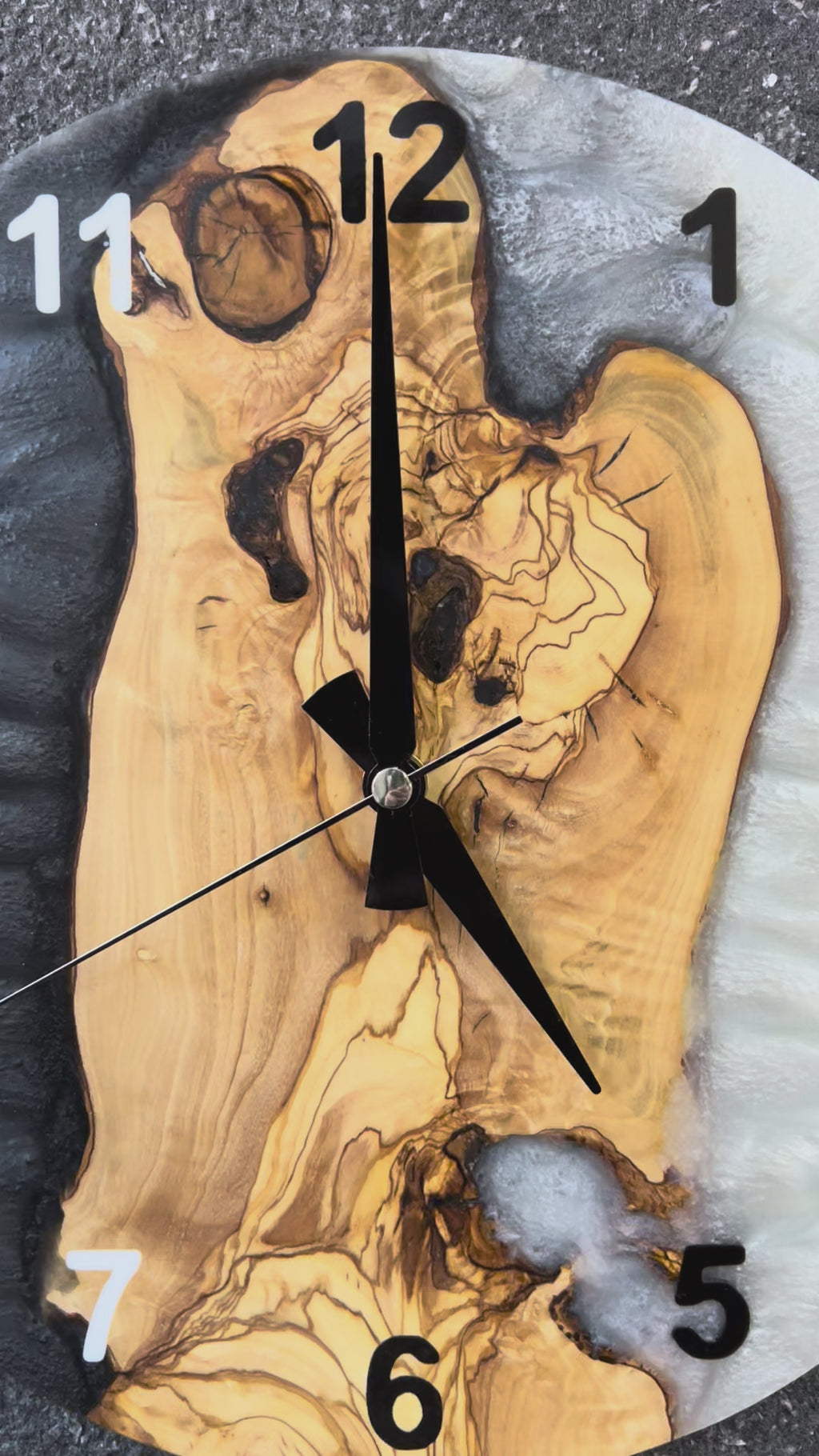 Monochrome Roots Olive Wood & Resin Wall Clock — product video 1