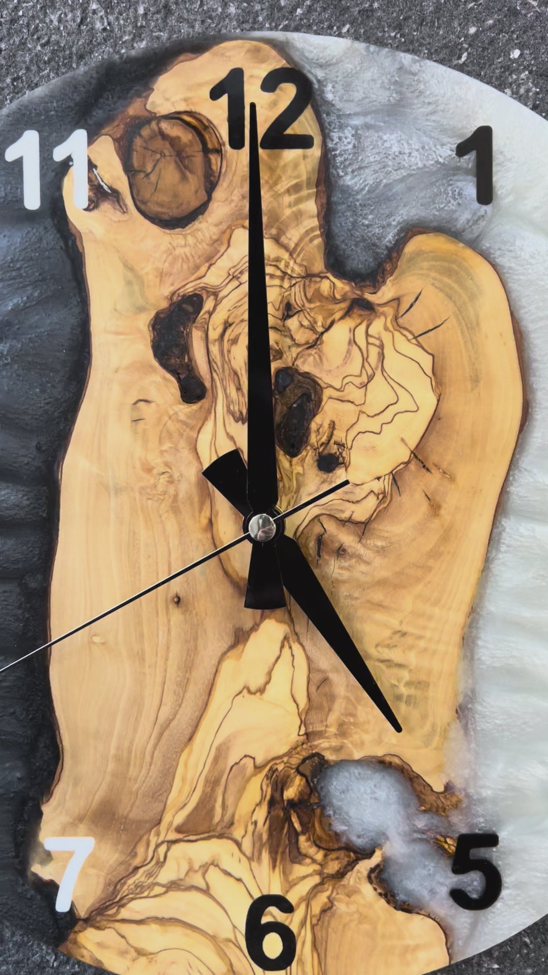 Monochrome Roots Olive Wood & Resin Wall Clock — product video 1