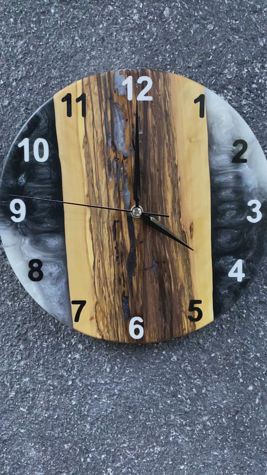 Charcoal Divide Olive Wood & Resin Wall Clock — product video 1