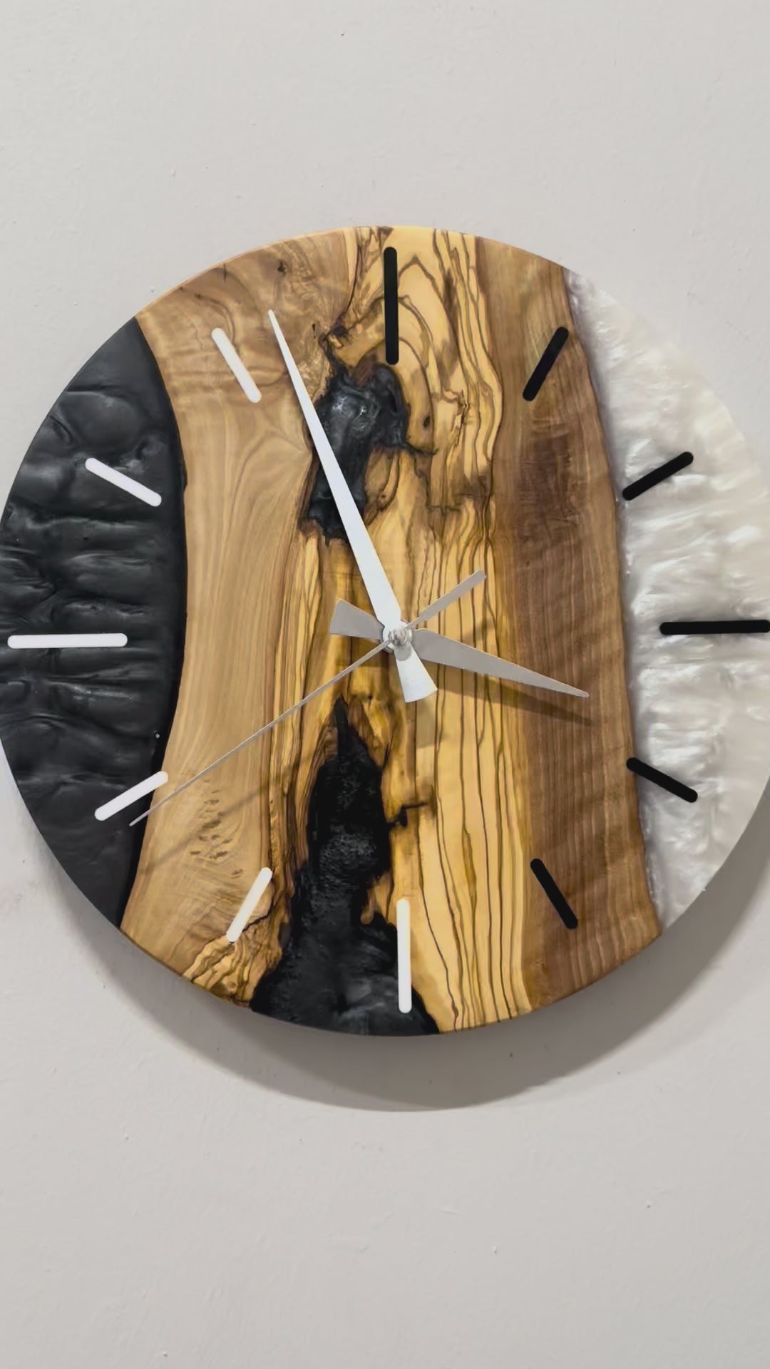Black Resin Olive Wood Wall Clock - Natural Grain Design - product video