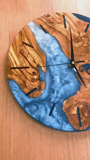 Shades of Blue Olive Wood Wall Clock