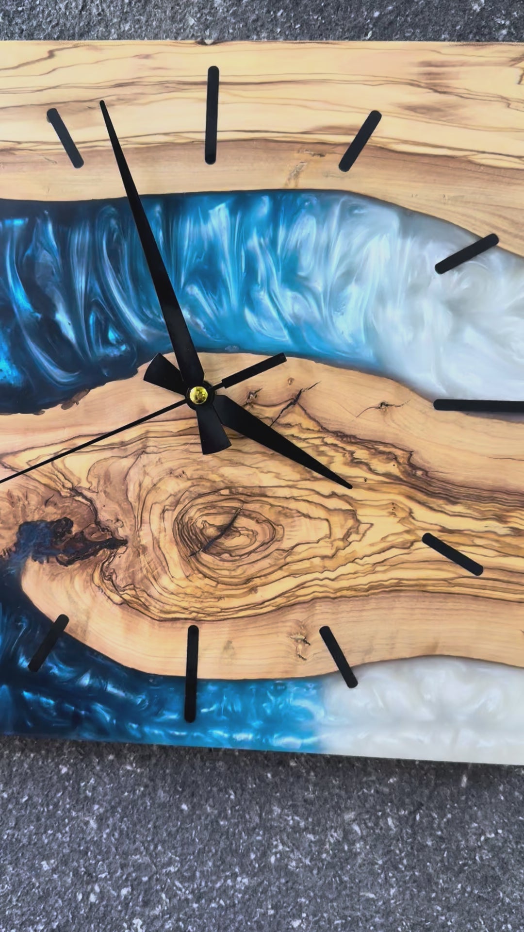 Square Blue River Olive Wood & Resin Wall Clock — product video 1