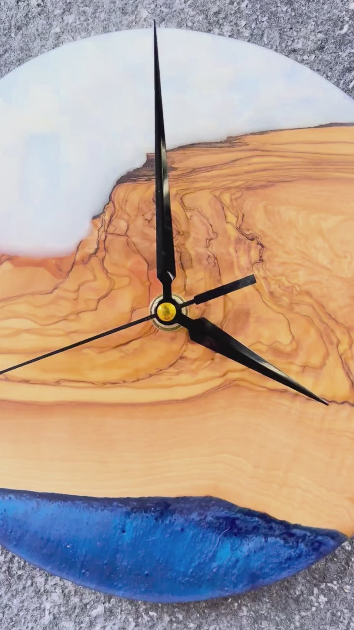 Pearl Bluff Olive Wood & Resin Wall Clock — product video 1