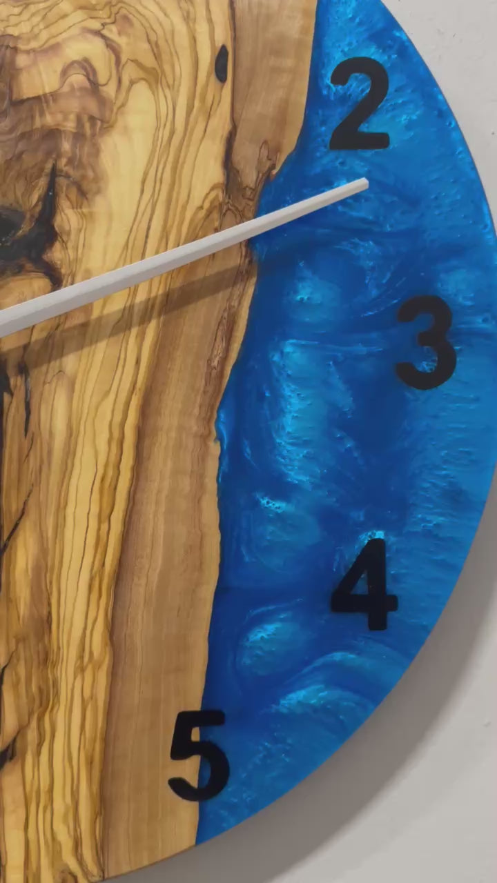 Black & Blue Olive Wood Resin Wall Clock - River Grain Design - product video