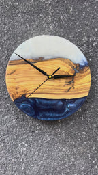 Deep Blue Horizon Olive Wood & Resin Wall Clock — product video 1