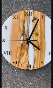 Custom Epoxy Wooden Clock White Olive Wooden Wall Clock