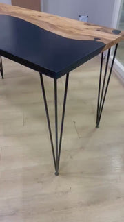 Epoxy black dining table , wood table