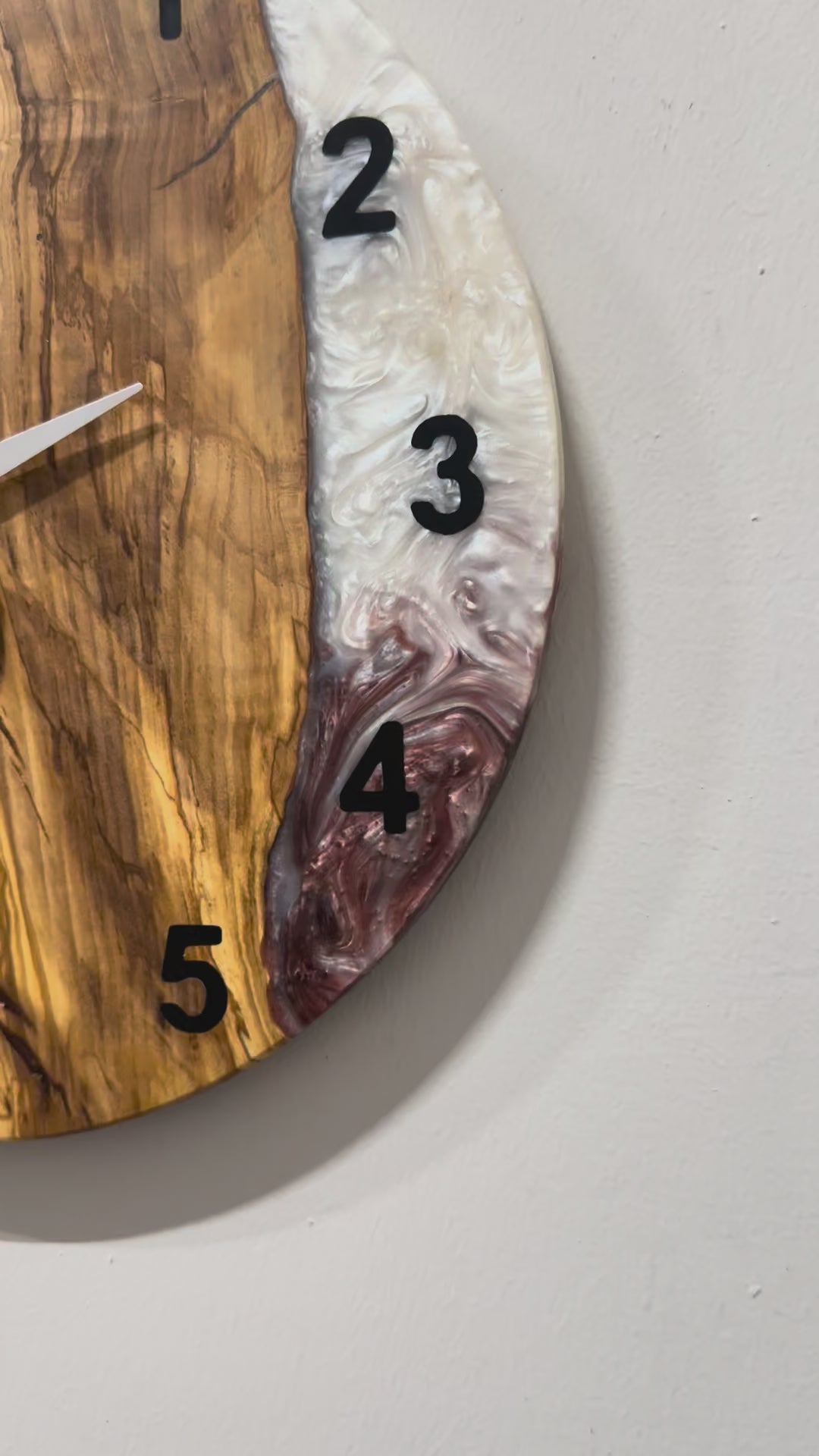 Burgundy, Black & White Olive Wood Resin Wall Clock - product video