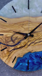 Blue & White Olive Wood Resin Wall Clock - Swirl Design - product video