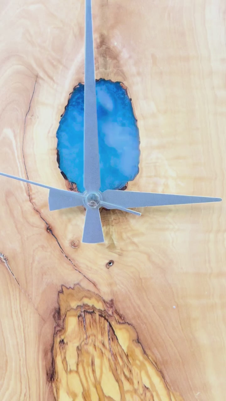 Blue Keyhole Olive Wood & Resin Wall Clock — product video 1