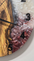 Black, Red & White Olive Wood Resin Wall Clock - product video