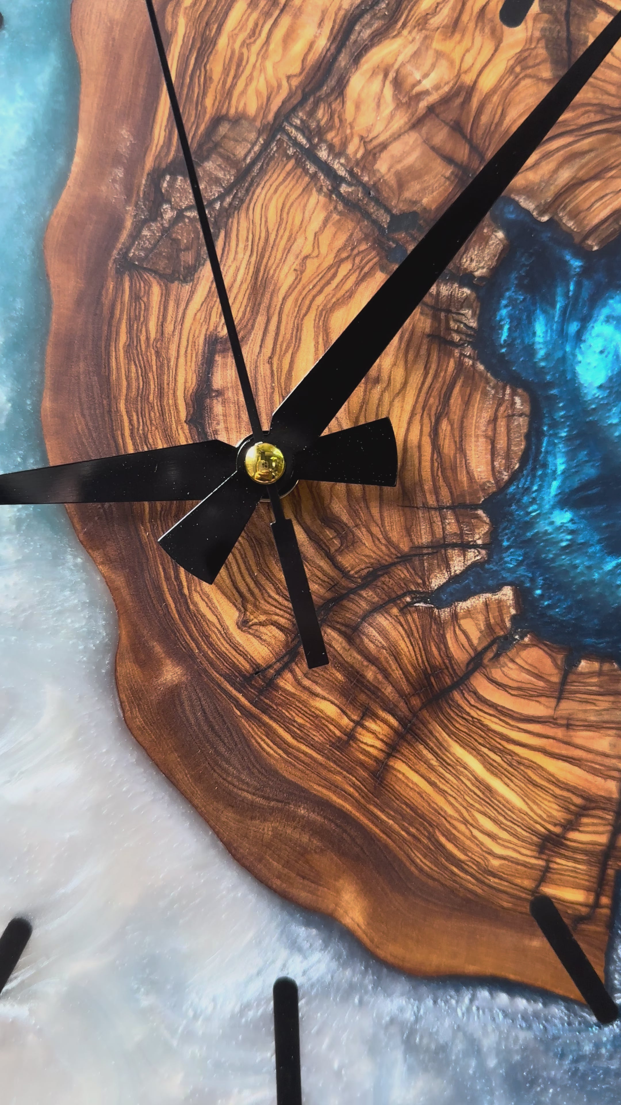 Turquoise Knot Olive Wood & Resin Wall Clock — product video 1
