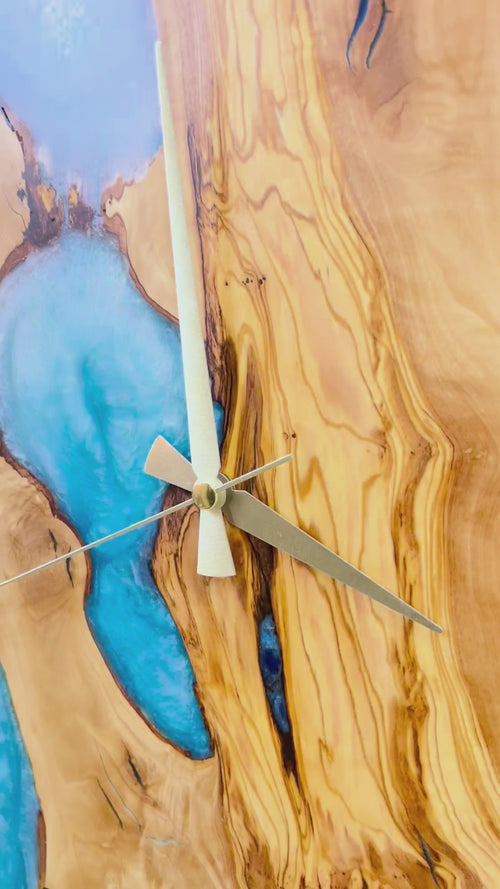 Azure Branches Olive Wood & Resin Wall Clock — product video 1