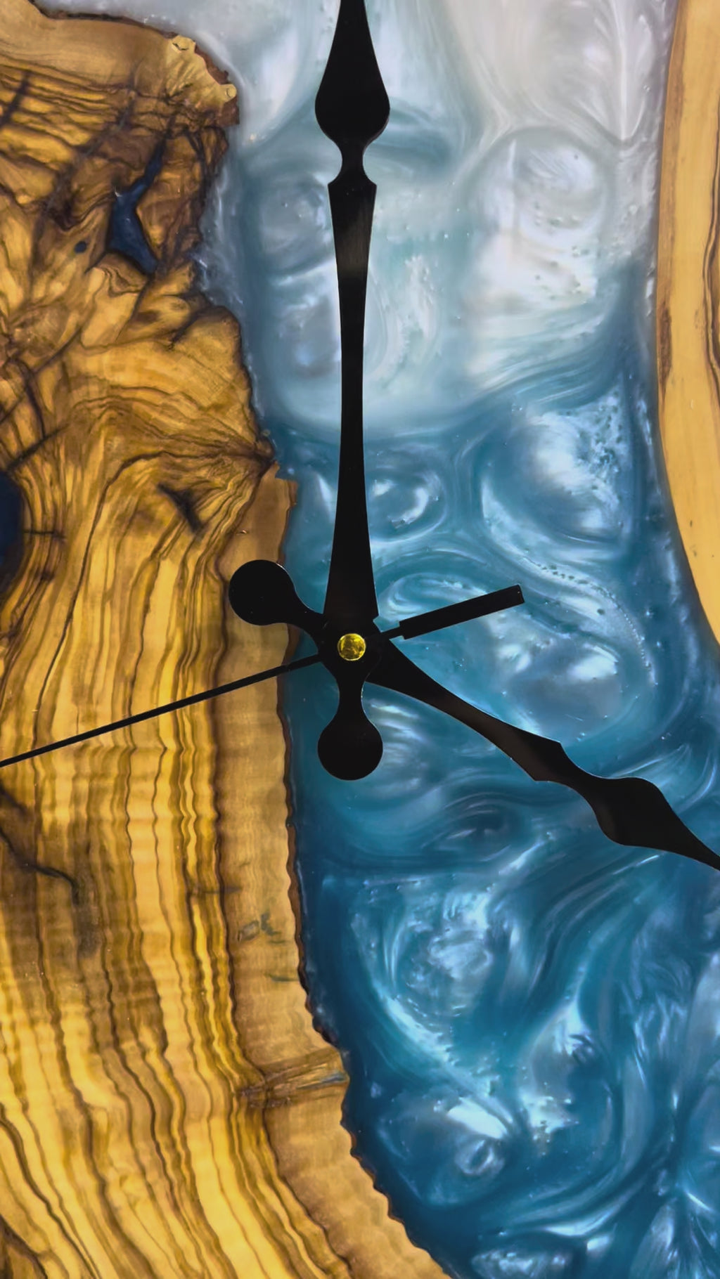 Blue Atoll Olive Wood & Resin Wall Clock — product video 1