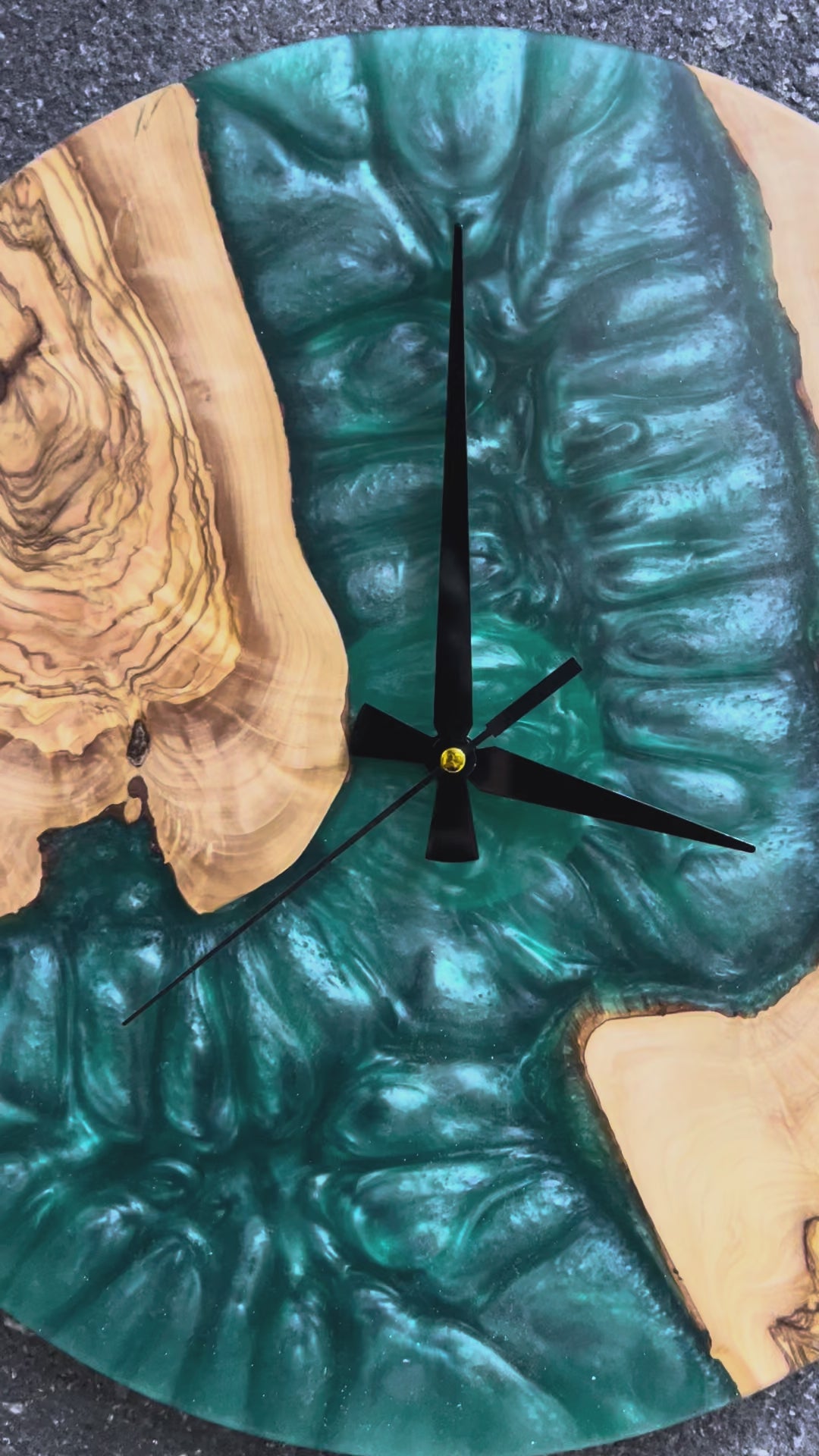 Emerald Shores Olive Wood & Resin Wall Clock — product video 1