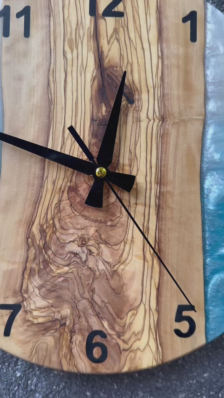 Turquoise & White Olive Wood Resin Wall Clock - product video