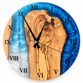 Roman Blue Isle Olive Wood & Resin Wall Clock - full front view on white