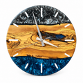 Storm Horizon Olive Wood & Resin Wall Clock in slate grey and blue on a white background