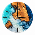 Turquoise Continent Olive Wood & Resin Wall Clock in turquoise, navy and white on a white background
